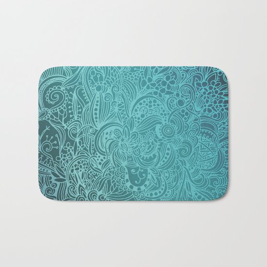 Detailed zentangle square, blue colorway Bath Mat