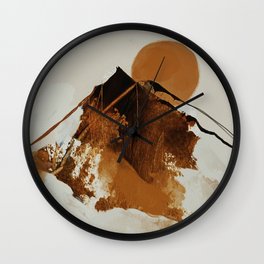 abstract mountains, rustic orange sunrise Wall Clock