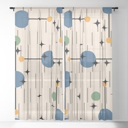 Mid Century Vintage pattern graphic Design stripes Sheer Curtain