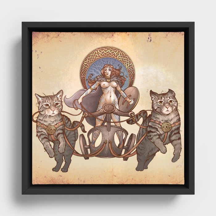 Freya Driving her Cat Chariot (Nude version) Framed Canvas