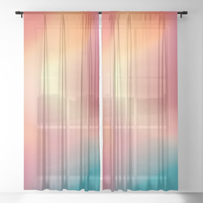 Fruit Smoothie Teal/Pink Gradient Mesh Sheer Curtain