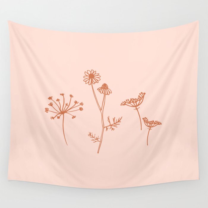 Wildflower Line Art Wall Tapestry