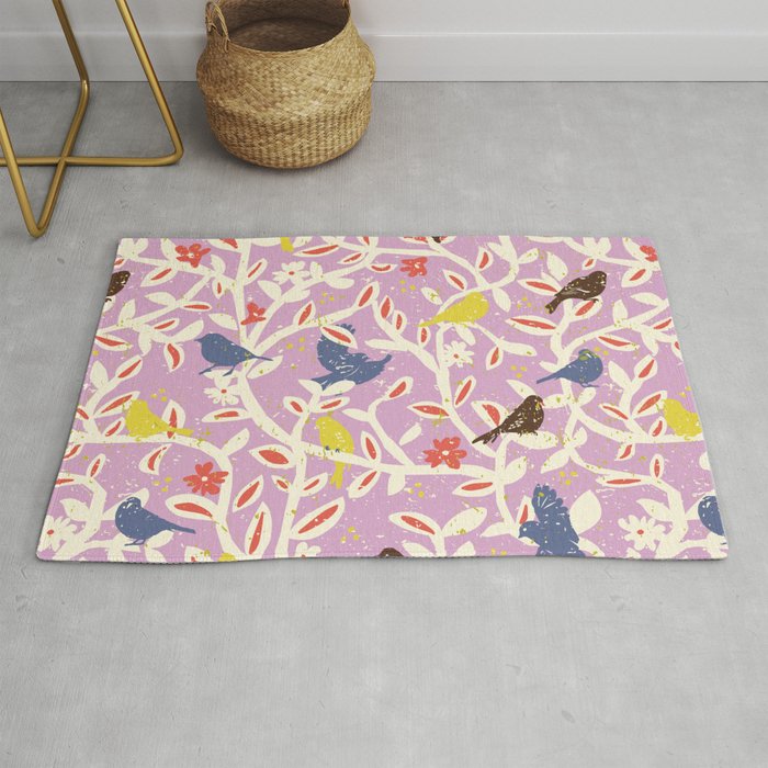 Birds in branches chalky pink Rug
