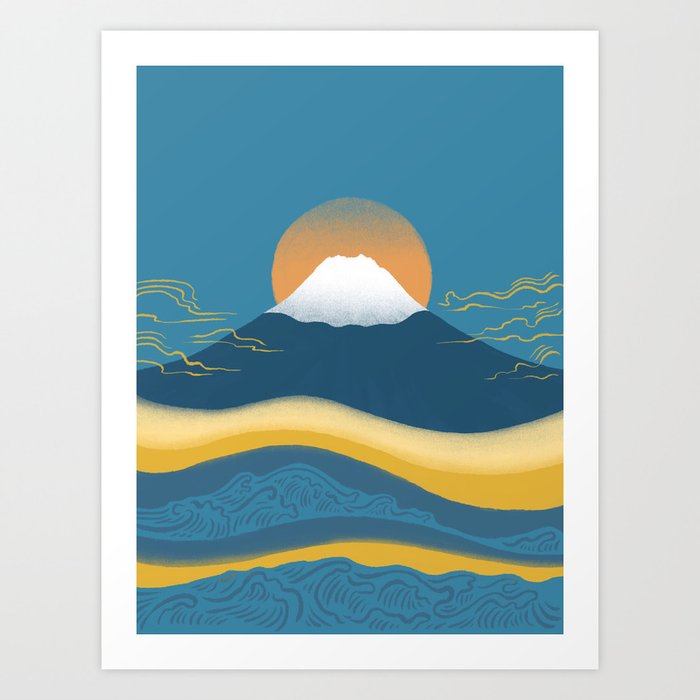 Abstraction landscape minimalist mt. Fuji blue ocean Art Print