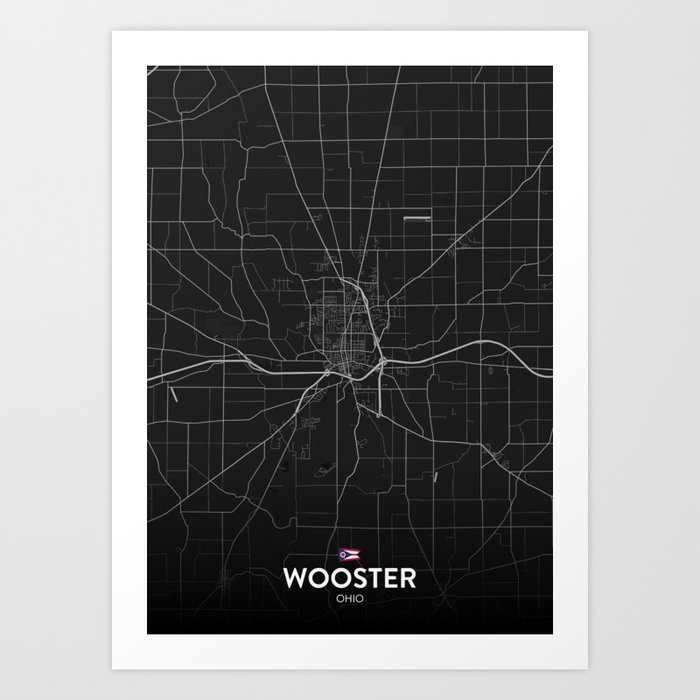 Wooster, Ohio, United States - Dark City Map Art Print