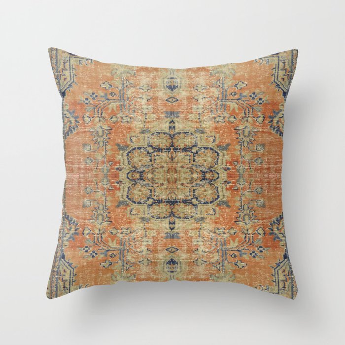 Vintage Woven Coral and Blue Kilim Throw Pillow