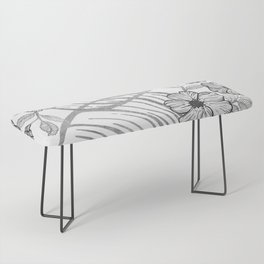 Tropical Black White Silver Monstera Leaves Floral Bench