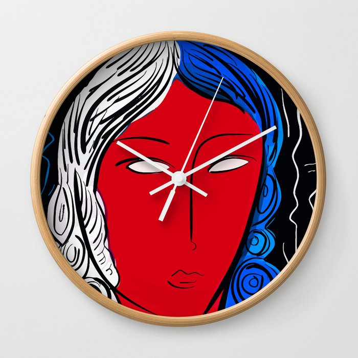 Pop and Expressionist portrait of a french girl Wall Clock