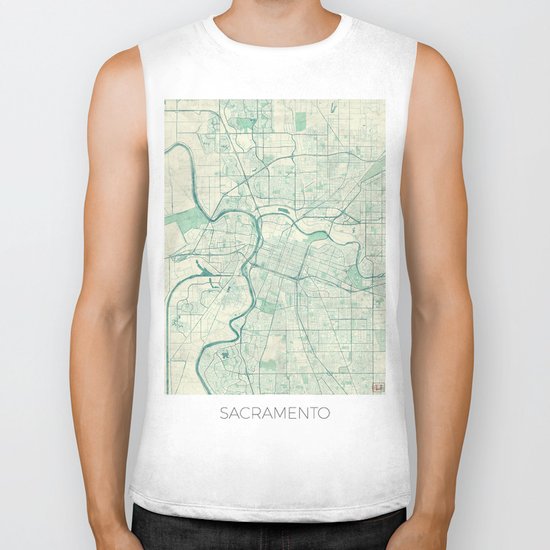 Sacramento Map Blue Vintage Biker Tank