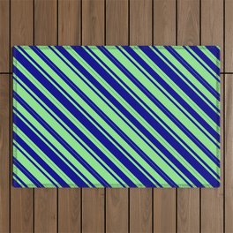 [ Thumbnail: Light Green & Dark Blue Colored Lined Pattern Outdoor Rug ]