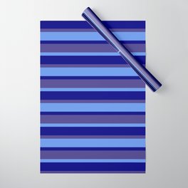[ Thumbnail: Blue, Dark Slate Blue & Cornflower Blue Colored Striped/Lined Pattern Wrapping Paper ]