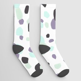 Modern violet mint green aqua watercolor brushstrokes dots Socks