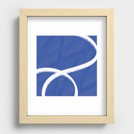 Mid century abstract brush lines and shapes (blue and white) Recessed Framed Print