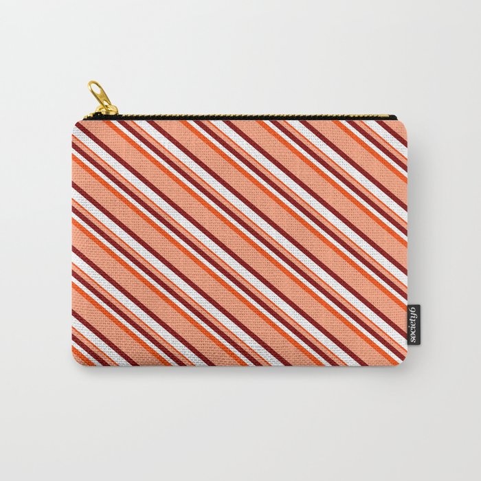 Light Salmon, Maroon, White, and Red Colored Lined Pattern Carry-All Pouch