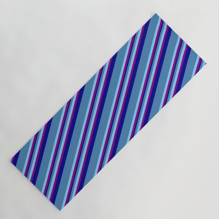 Blue, Light Sky Blue, Purple & Dark Blue Colored Striped/Lined Pattern Yoga Mat
