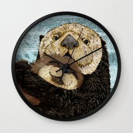 Sea Otter Mother and Baby Wall Clock | Family, Babyanimal, Digital, Sea, Seaotter, Painting, Wildlife, Parent, Blue, Love 