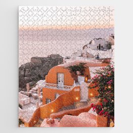 Sunset View over Santorini | Village of Oia in the Greek Cyclades | Orange and Yellow Tones: Travel Photography in Greece Jigsaw Puzzle