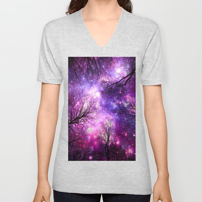 black trees pink purple space V Neck T Shirt