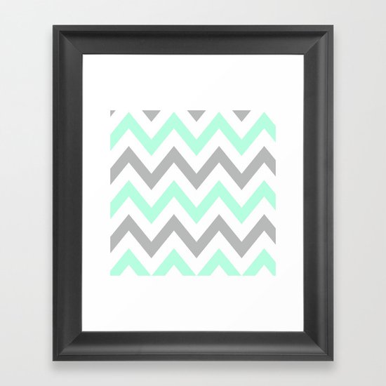MINT & GRAY CHEVRON Framed Art Print