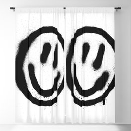 graffiti smiling face emoticon in black on white Blackout Curtain