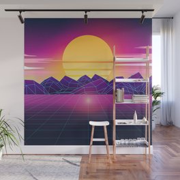 80s Sunset at the beach retrowave Wall Mural