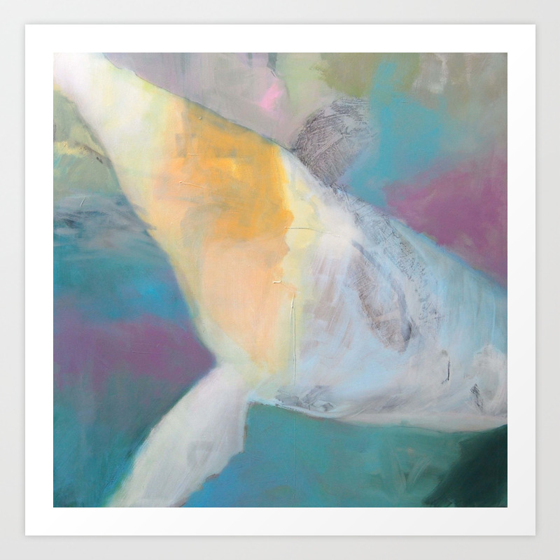 Whale Fall Abstract Painting In Teal Purple Cream White And