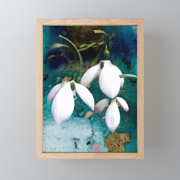 Snowdrops in the emerald blue garden  Framed Mini Art Print