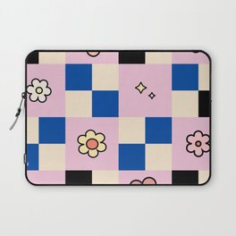 Checkered Flower Retro Colorful Check Pattern Pink And Blue Laptop Sleeve