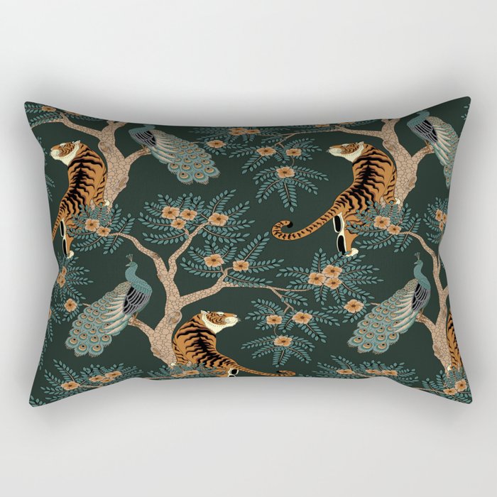 Vintage tiger and peacock Rectangular Pillow