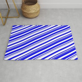 [ Thumbnail: Blue & White Colored Lines/Stripes Pattern Rug ]