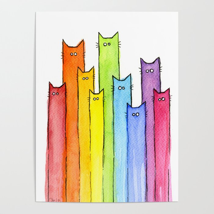 Rainbow of Cats Funny Whimsical Animals Poster