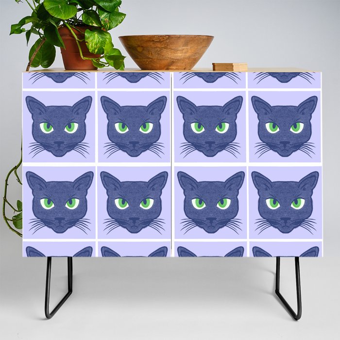 Retro Modern Periwinkle Cats Pattern Credenza