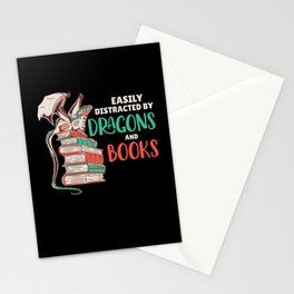 Easily Distracted By Dragons And Books Stationery Card