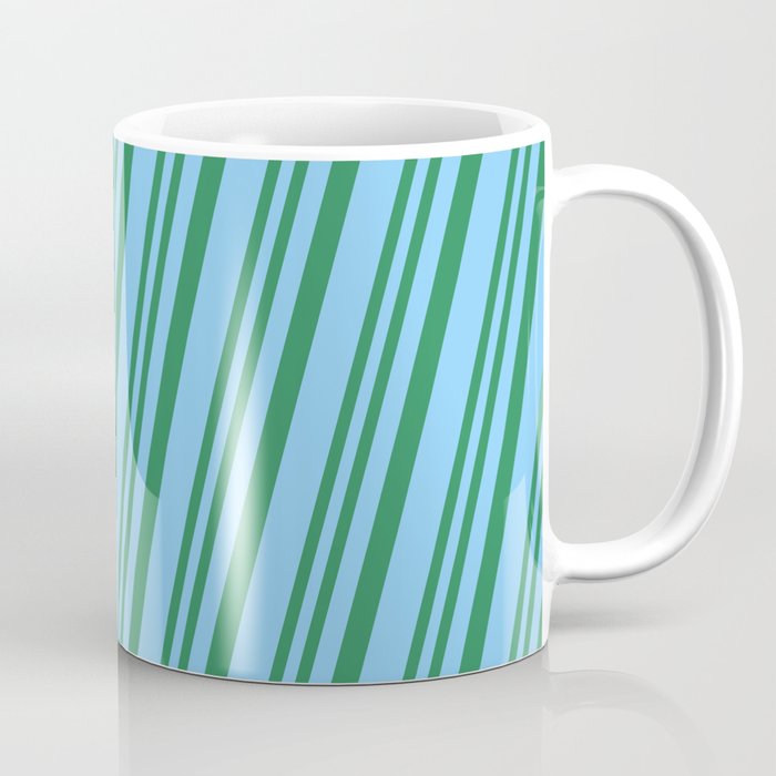 Sea Green & Light Sky Blue Colored Lined/Striped Pattern Coffee Mug