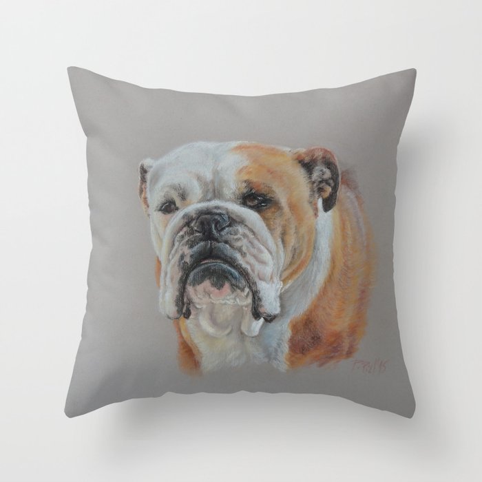 ENGLISH BULLDOG Custom dog portrait Realistic pastel drawing Throw Pillow