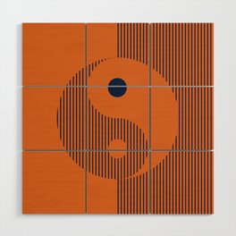 Geometric Lines Ying and Yang X in Navy Blue Orange Wood Wall Art