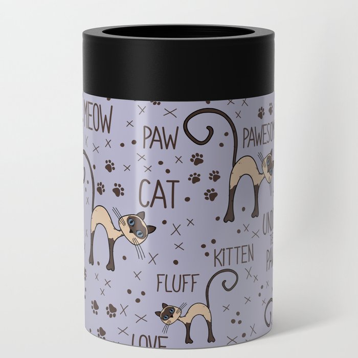 Adorable Siamese cat pattern with lettering Can Cooler
