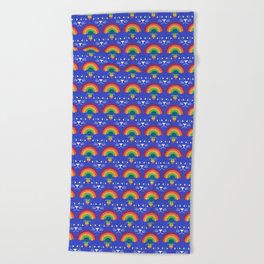 Blue Cat with Rainbow Scallop Pattern Beach Towel