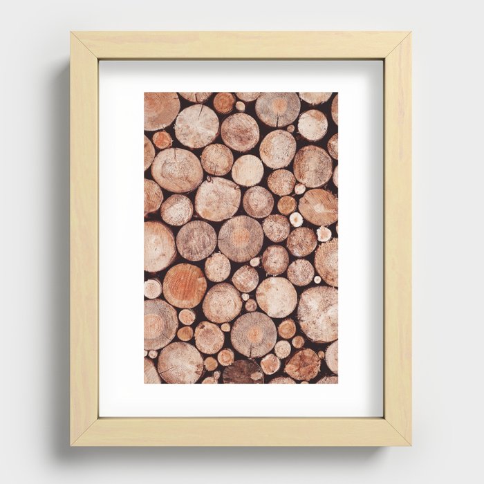 Stacked Round Logs x Hygge Scandi Rustic Cabin Recessed Framed Print