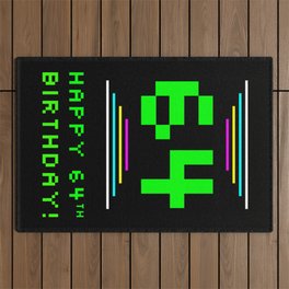 [ Thumbnail: 64th Birthday - Nerdy Geeky Pixelated 8-Bit Computing Graphics Inspired Look Outdoor Rug ]