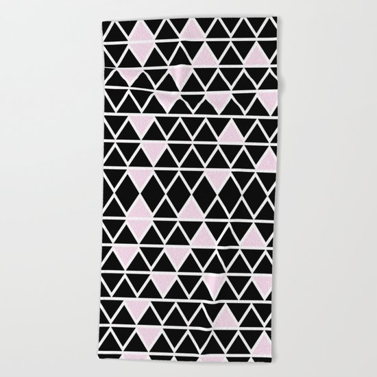 Abstract geometric triangle pattern- pink-black Beach Towel