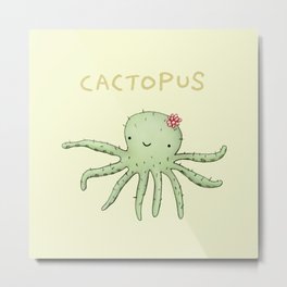 Cactopus Metal Print | Cute, Pun, Octopus, Kawaii, Punny, Cactus, Animal, Cacti, Illustration, Flower 
