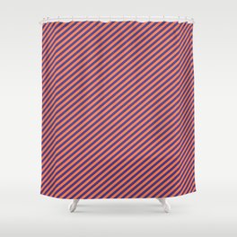 [ Thumbnail: Coral & Dark Slate Blue Colored Striped/Lined Pattern Shower Curtain ]