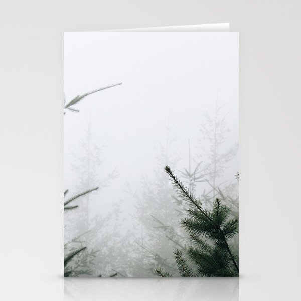 Misty Pine Trees Stationery Cards