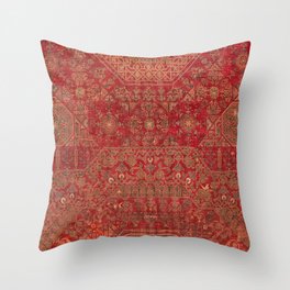 Bohemian Medallion II // 15th Century Old Distressed Red Green Colorful Ornate Accent Rug Pattern Throw Pillow