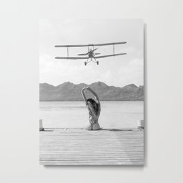 Steady as she goes aircraft | Coming in for an island landing | Black & white photography Metal Print | Coastal, Collage, Blackandwhite, Airplane, Wanderlust, Landscape, Digital, Portrait, Love, Picture 