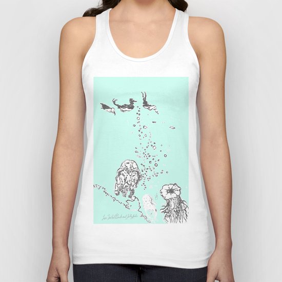 Two Tailed Duck and Jellyfish Mint Green Unisex Tank Top