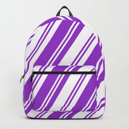 [ Thumbnail: Dark Orchid & White Colored Lined/Striped Pattern Backpack ]