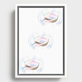 Flying brown feathers in a light blue circle with sunny lines Framed Canvas