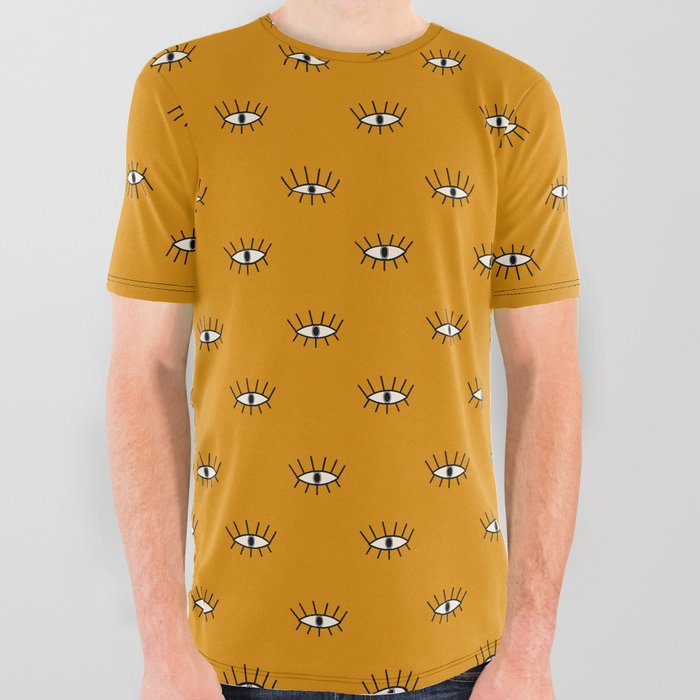 Yellow retro eyes pattern All Over Graphic Tee